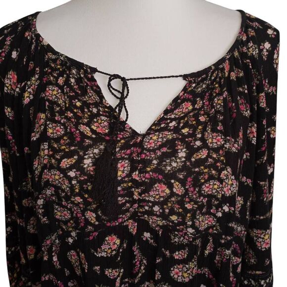OLD NAVY BLACK & PINK FLORAL BOHO-INSPIRED BLOUSE SZ.L EUC - Picture 2 of 7
